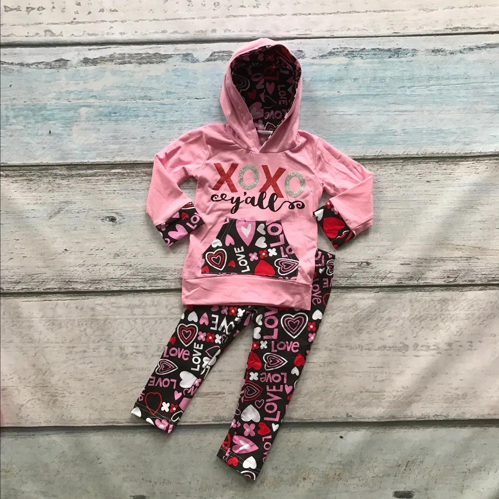 baby girls V day clothes girls XOXO hoodie outfits with red love pant
