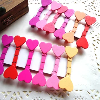

12pcs Colorful Heart Shaped Wood Clips For Photo Clips Clothespin Craft Creative Decoration Clips Wooden Pegs 3.5x2.3cm