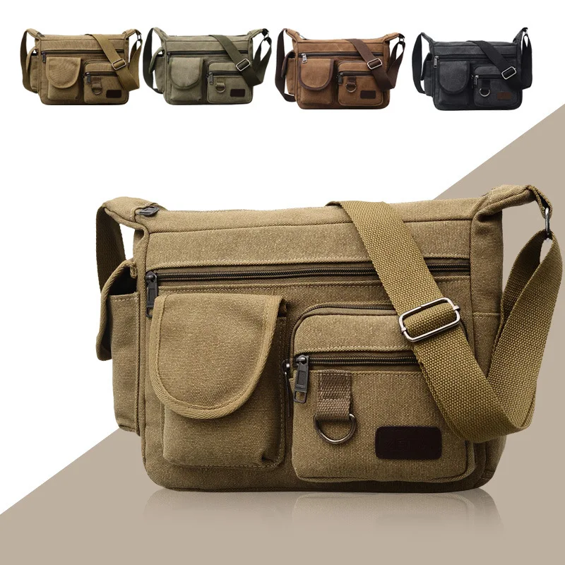  Canvas Shoulder Bags for Men Solid Colors Messenger Bags Strong Fabric Bags Vintage Style Crossbody - 32954525640