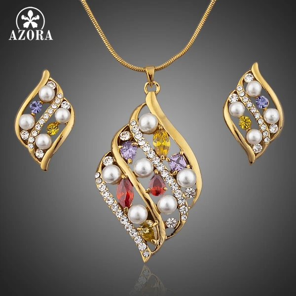 AZORA/изумительные серьги-гвоздики и ожерелье с австрийскими кристаллами золотого цвета Stellux TG0016