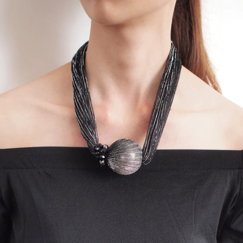 MANILAI Silk Wrap Big Simulated Pearl Choker Necklaces For Women Fashion Jewelry Crystal Beads Collar Statement Pendant Necklace