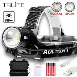 30000LM супер яркий светодиодный налобный фонарь XHP50 V6 лампы фар USB Перезаряжаемые 18650 зум фонарик Рыбалка велосипедов Фонари