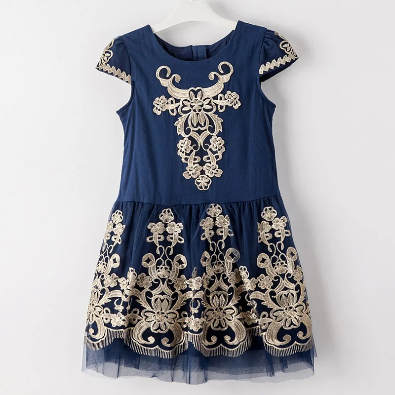 Детское платье принцессы для девочек г. Летние детские платья с вышивкой для девочек, детское праздничное платье Модная одежда для детей от 3 до 10 лет - Цвет: Синий