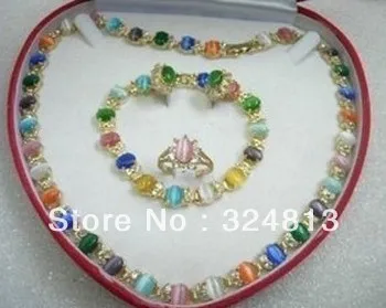 

unimaginable color cat's eye opal necklace bracelet earring ring set