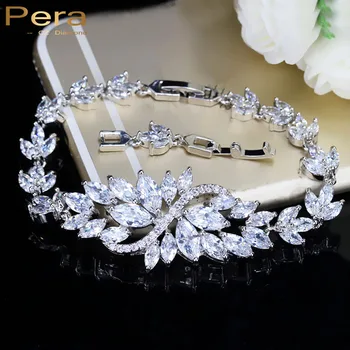 

Pera New Design Bridal Wedding Party Big Cluster Flower Marquise Shape Cubic Zirconia Stone Pave Bracelet For Femme Gift B110