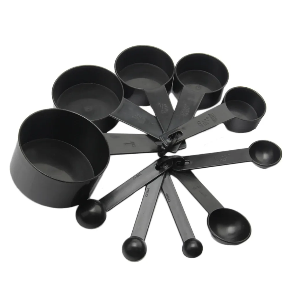 10Pcs/set Black Plastic Measuring Spoon Measuring Cup kitchen Baking Utensil Set Measuring Scoop Tool For Baking Coffee Tea