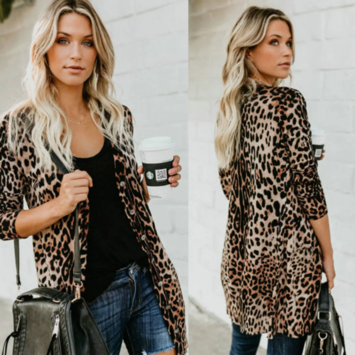 

Jackets 2018 Hot Autumn Classic New Fashion Women V Collar Long Sleeve Leopard print Coat Jacket S-XL