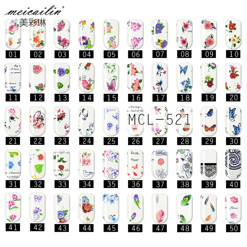 

50 Sheets 3D Mixed Flower Designs Water Transfer Nail Art Sticker Watermark Decals DIY Decoration Tips For Beauty Nail Tools Set