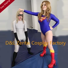 Free Shipping DHL Adult Superhero Costume Classical Supergirl Halloween Costume, Blue Lycra Leotard For Women Catsuit SG111202