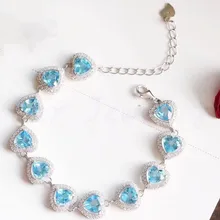 Натуральный голубой браслет-цепочка Real и Природный Голубой топаз Fine jewelry 1*11 шт. драгоценный камень любви сердце браслет# X180509