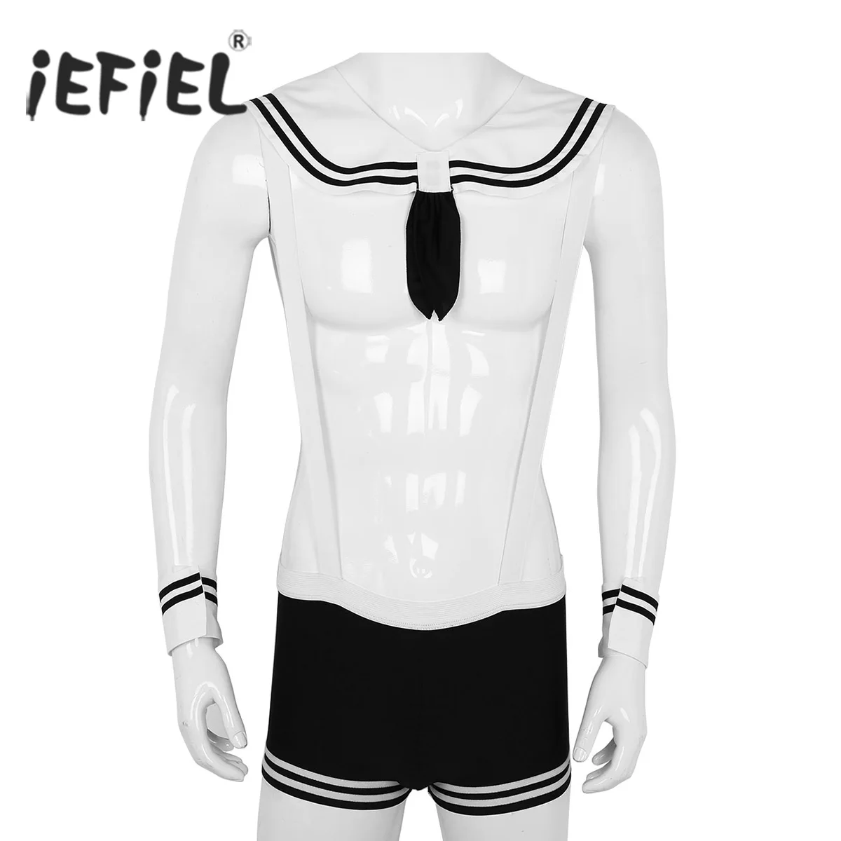3Pcs Sexy Mens Sailor Cosplay Costumes Underwear Set Rave Outfits Elastic Suspenders Boxer