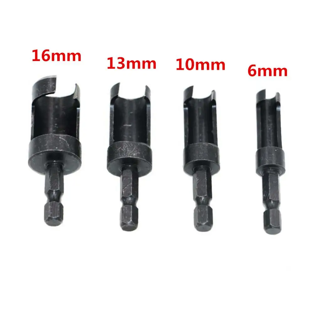 

4 Pcs/set Hex Shank Carbon Steel Wood Working Plug Cutters Drill Bit Cork Drill Hole Saw Tool Bored Hole Woodworking Tools