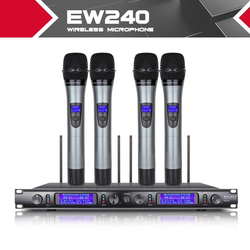 Prix pour En Métal ensemble!! fusée Audio EW240 4 Canaux Sans Fil Système de Microphone UHF Sans Fil Karaoké Microphone Système 4 Mic Prix pour En Métal ensemble!! fusée Audio EW240 4 Canaux Sans Fil Système de Microphone UHF Sans Fil Karaoké Microphone Système 4 Mic