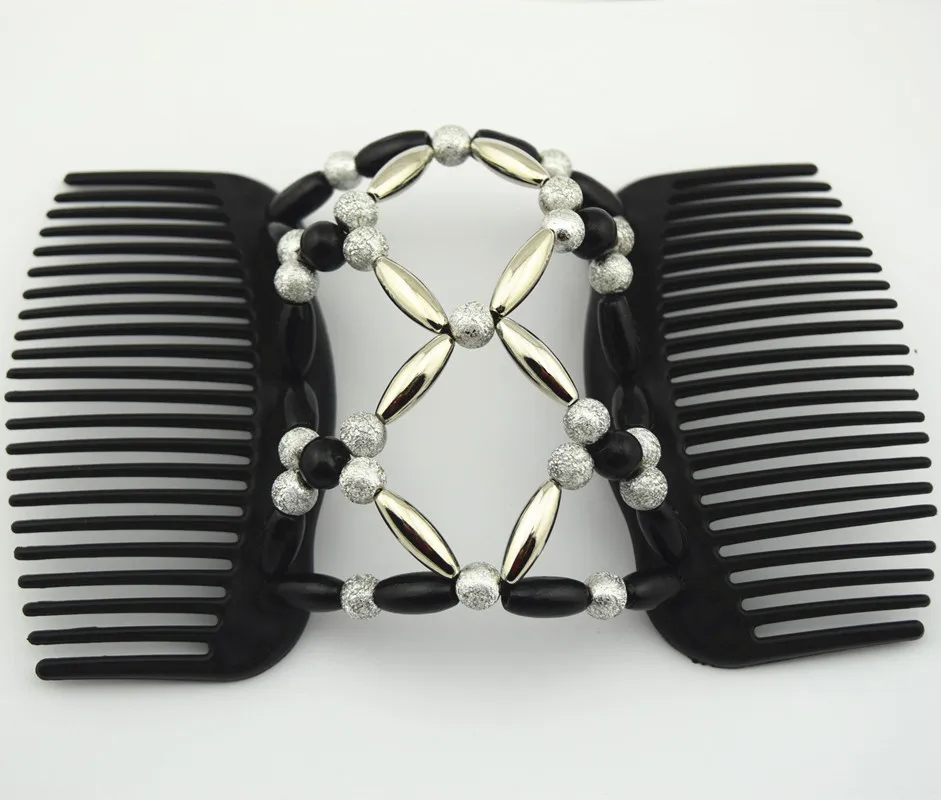 60PCS/LOT Black and silver pearl beads comb  woman fashion jewlery hot sale  elastic beaded magic hair comb clips