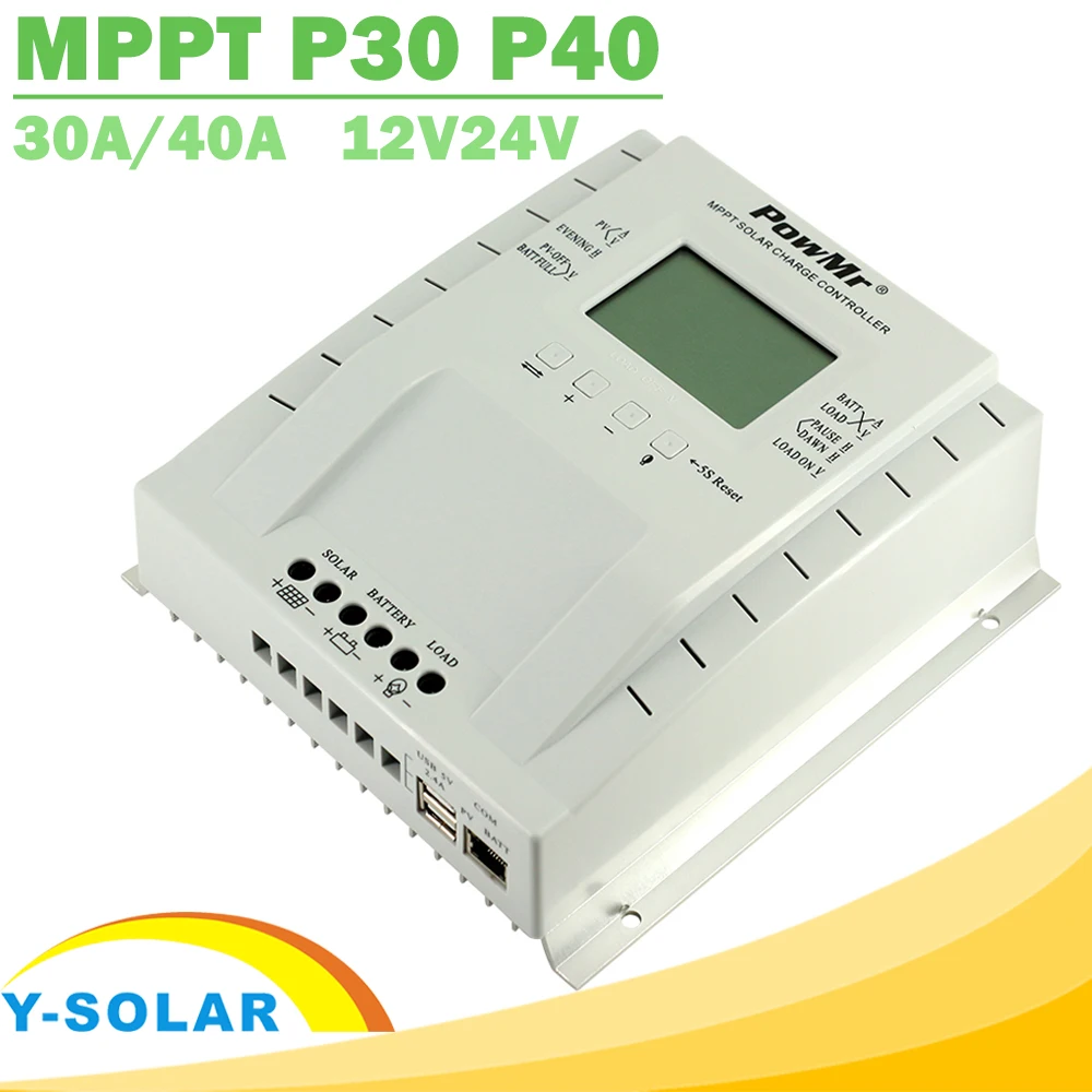 

PowMr 40A 60A MPPT Solar Charge Controller 12V 24V Auto with Dual USB output for Max 100V Solar Panel Input PV Charger Regulator