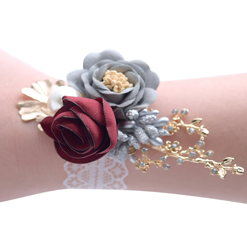 

Wedding Decoration Prom Hand Flowers Red Best Wrist Flower Women Groom Buttonhole Bride Mother Wristlet Corsage