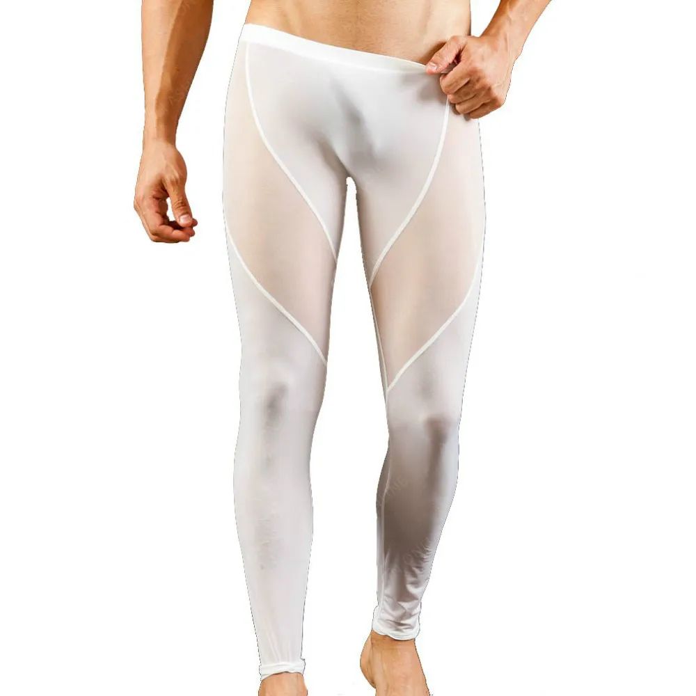 Men/'s See-through Long Johns Pants Tights Stretchy Underwear Sport Yoga Trousers