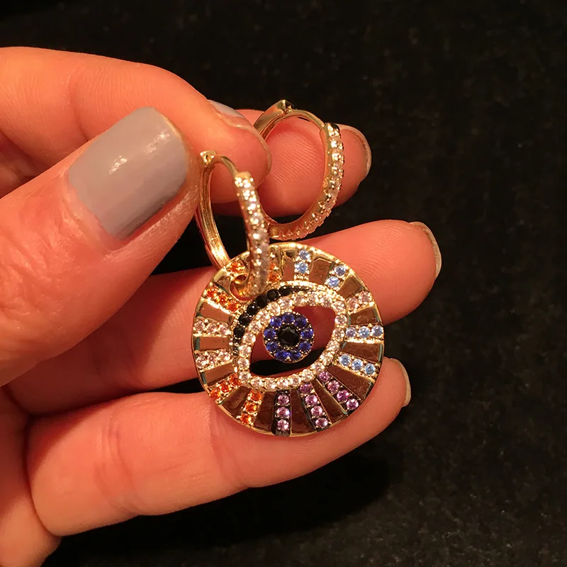 

1 Pair Micro Paved AAA Cubic Zirconia Devil Eye Asymmetry Drop Earrings for Women Jewelry Drop Shipping