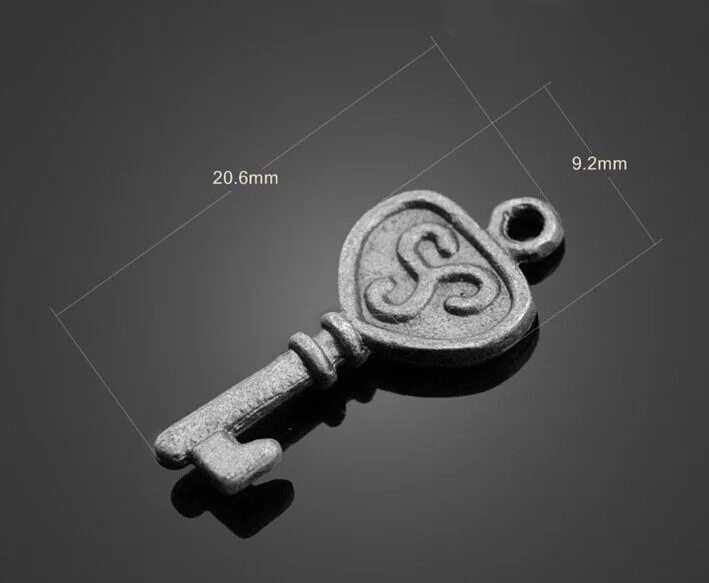 

100pcs Antique Pewter alloy Keys Charms Pendant-Jewelry Findings Earring Necklace Bracelet Cell Phone Accessories 20.6mm X 9.2mm