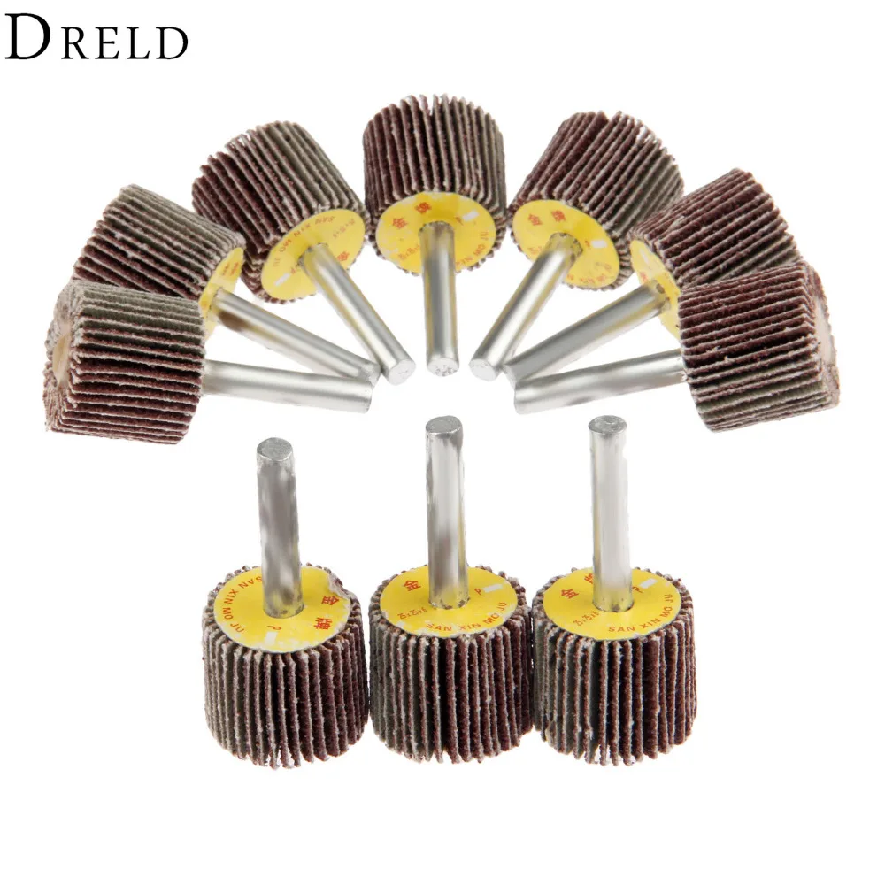 

DRELD 10Pcs 25mm Grinding Buffing Sanding Sandpaper Drill Flap Wheel Head + 6mm Mandrel for Rotary Dremel Tool 80-Grit