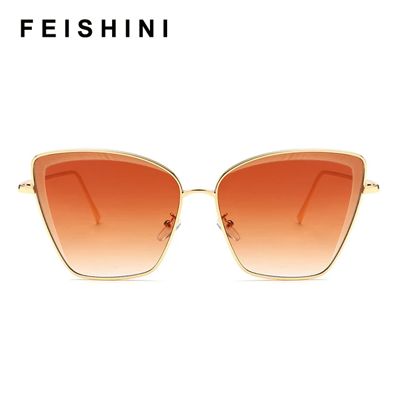 Женские солнцезащитные очки с кошачьим глазом FEISHINI розовые зеркальным зеркалом