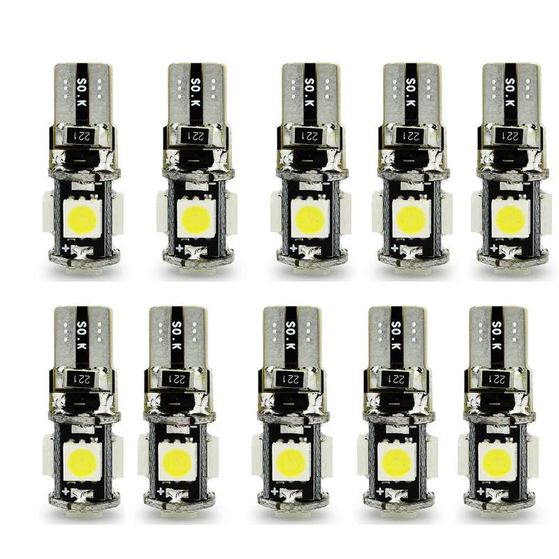 20 шт. T10 5Smd 5050 Canbus светодиодный автомобильный светильник светодиодные лампы