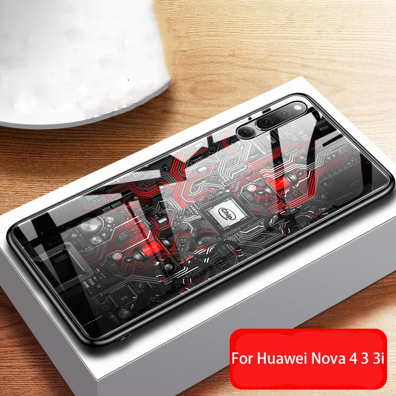 

Aixuan Glass Case For Huawei Nova 4 Huawei Nova 3 3i Nova3 Case painted Tempered Glass Silicon Protective full Cover Cases