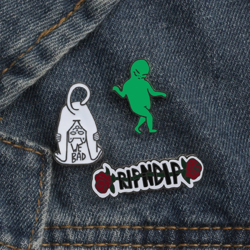 

Vintage Rose Flower Letter Metal Pins Button Brooches for Women Green People Denim Badge Lapel Enamel Pin Broche Men Jewelry Hot