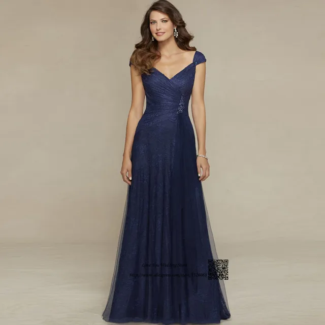 elegante champagne azul marino larga de encaje madre de los vestidos