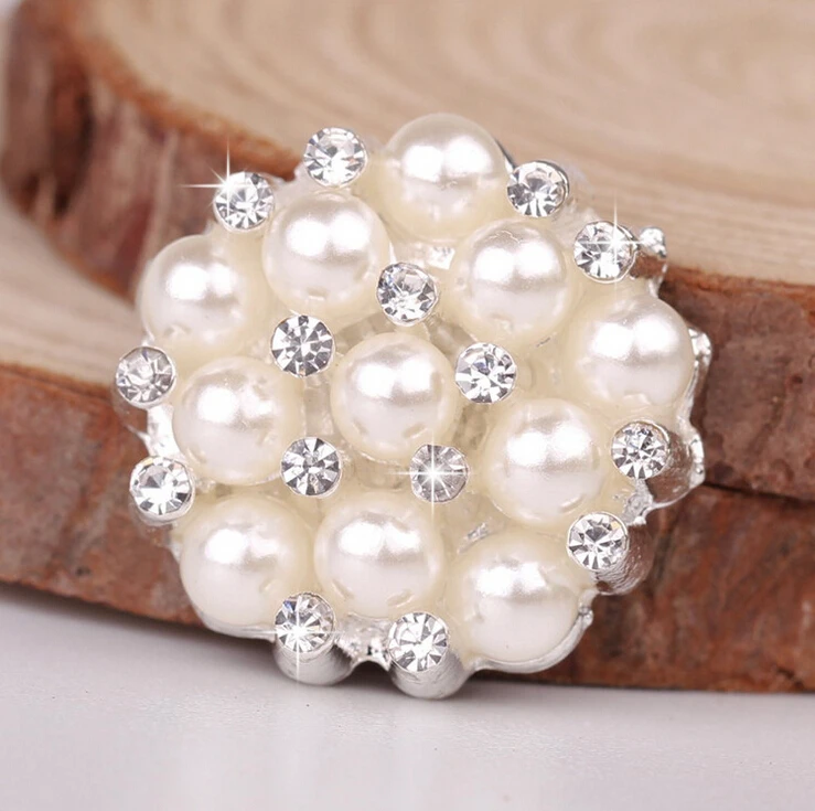 

10pcs/lot round metal rhinestone button with pearl wedding embellishment hair flower center scrapbooking accessories