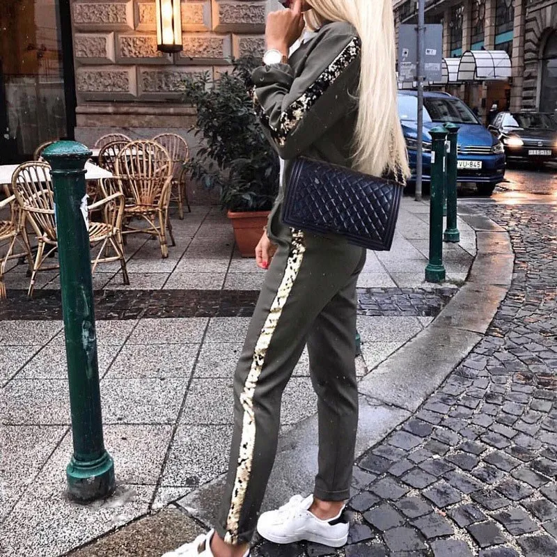 

Glitter Tracksuit Women Set Autumn Two Piece Set Top And Pants 2 Piece Set Casual Women Outfits Sportswear Women Tracksuits