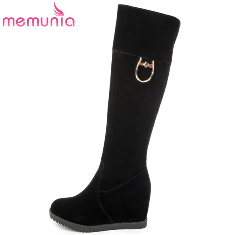 

MEMUNIA 2018 new arrival flock round toe knee high boots for women slip on autumn winter boots fashion shoes woman black