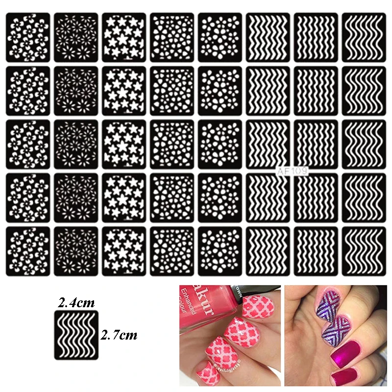 400 Pieces Nail Vinyls Stencil Kit Nail Guide Template Sticker for Nail Art DIY Airbrush Stencil Tips Decals Mixed 36 Designs