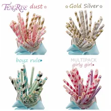 FENGRISE 25 Pieces Paper Drinking Straws Baby Shower Boy Girl Wedding Party Decorations Striped Polka Kids Birthday Supplies