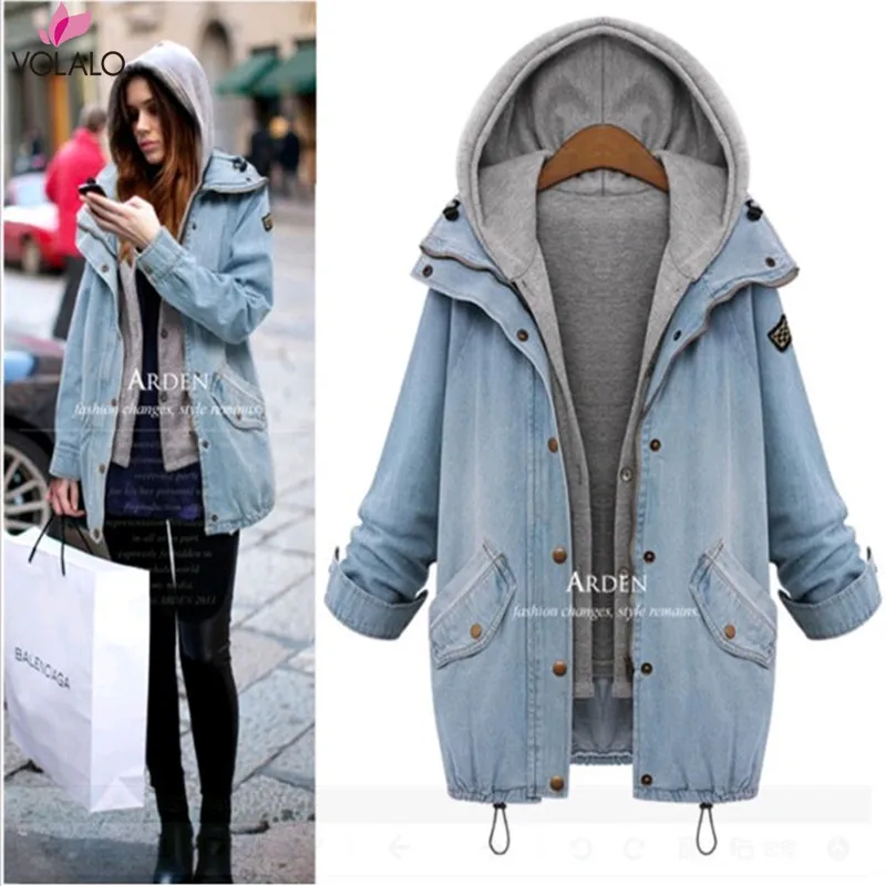 

Plus Size 6XL New Fashion Spring Autumn Winter Oversized Jeans Jacket Women Loose Hooded Jean Jacket Coat Female