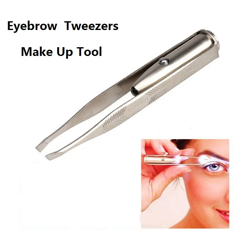 

Hot Sale Make Up Led Light Eyelash Eyebrow Hair Removal Tweezers Pinzas Para Cejas maquiagem with 3 Batteries