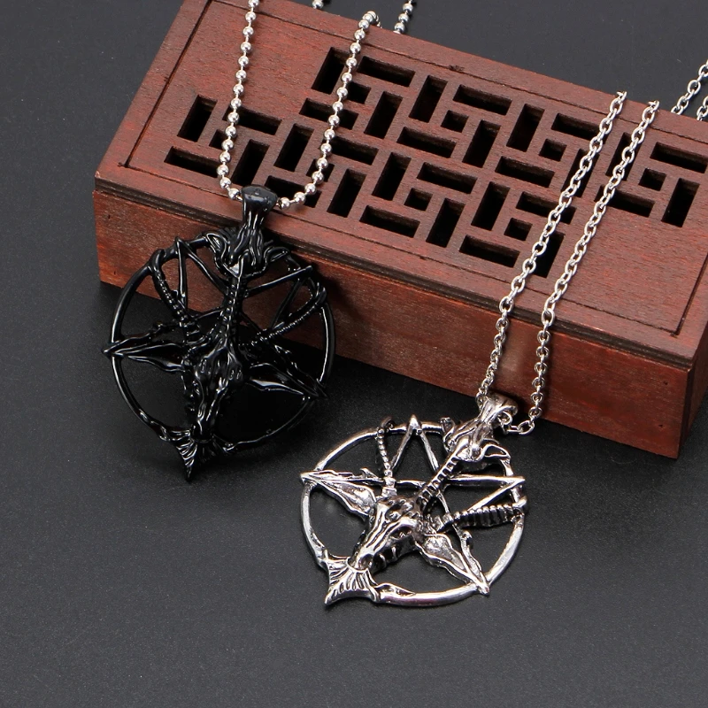 

NEW Pentagram Sabbatic Goat Head Pendant Necklaces Baphomet LaVeyan LaVey Satainism
