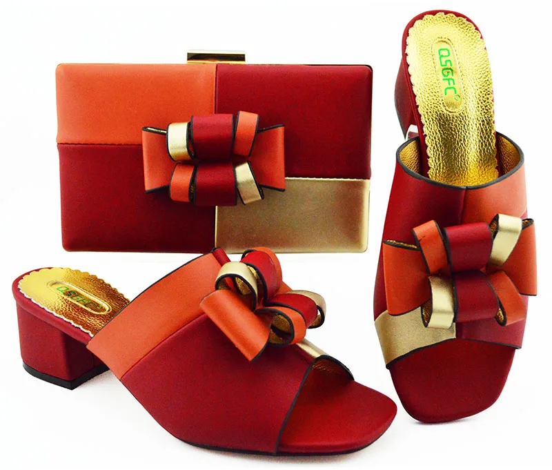 

Red elegant contrast color slippers and clutches 2019 italian shoes and bag for african aso ebi fashion shoe and bag SB8346-5