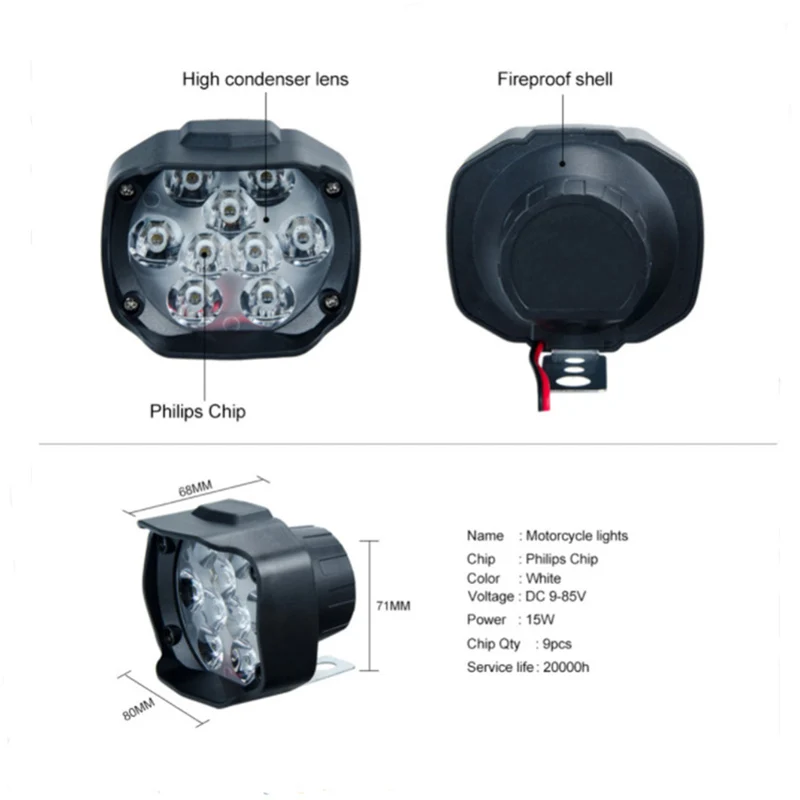 Светодиодный рабочий свет 15 Вт 1500LM мото мотоциклы 9 Светодиодные фары скутеры Противотуманные фары фара 6000K Белый DC 9-85V