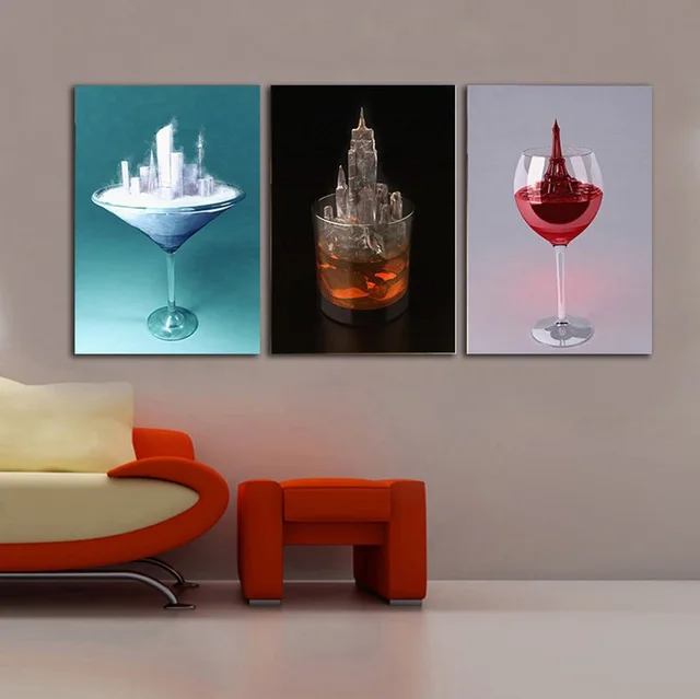 AtFipan Nordic Creative Wine Glass Restaurant Kitchen Wall Art Picture