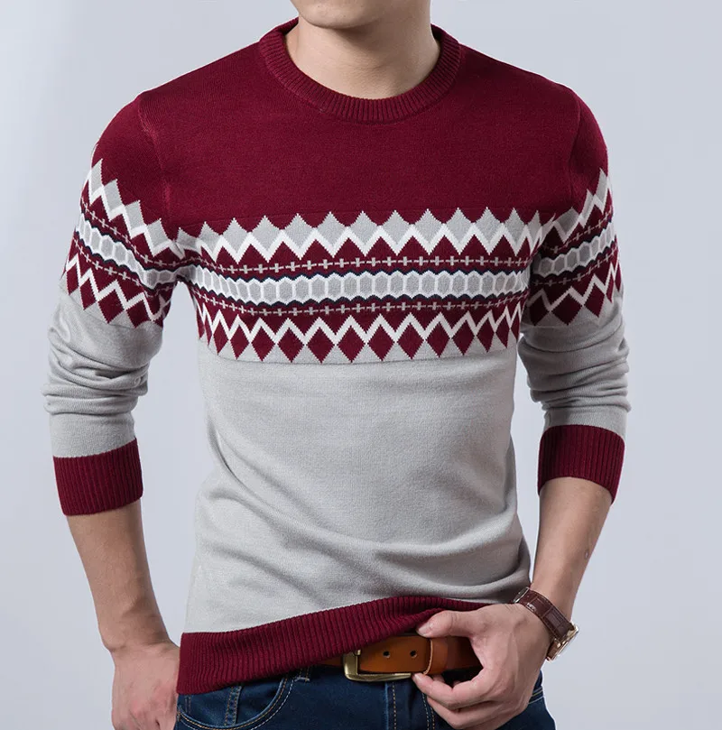Модный пуловер мужской свитер с круглым вырезом Мужская рубашка с длинными рукавами Осень зима Повседневный тонкий узор трикотаж Pull Homme Горячая JS412