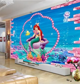 

kids room 3d photo wallpaper custom size murals non-woven sticker mermaid sea sofa TV background picture 3d wall mural wallpaper