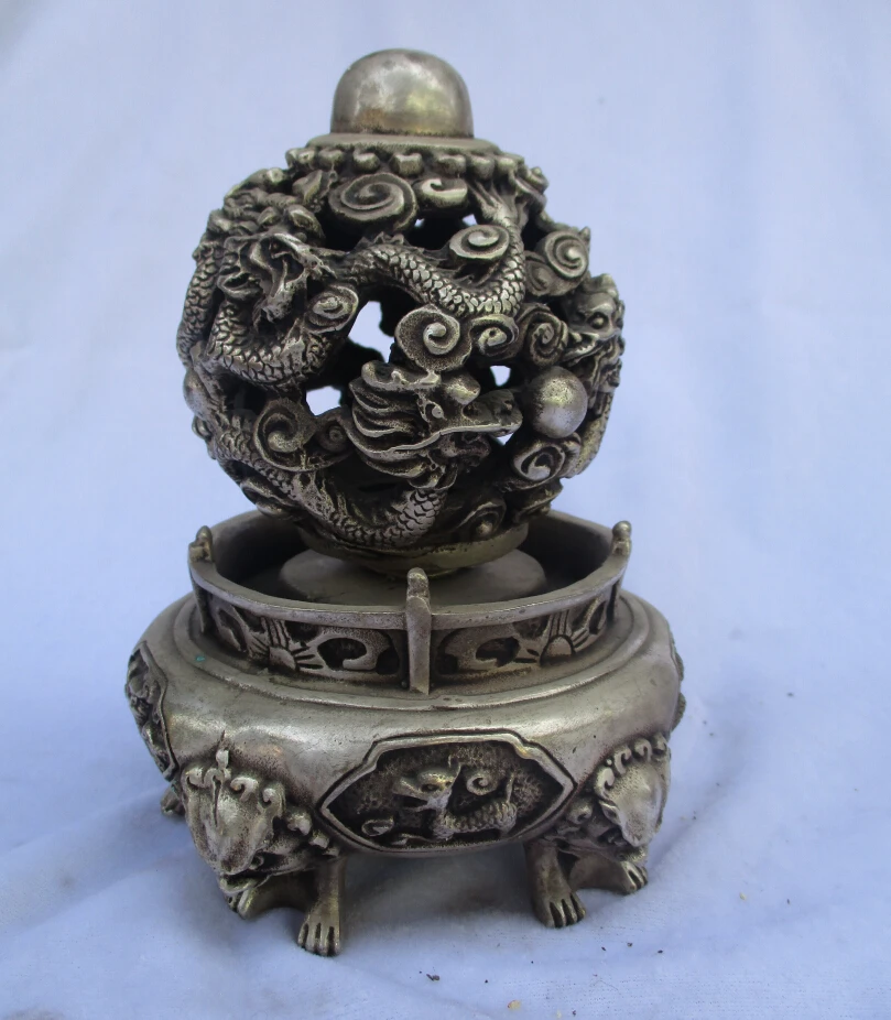Редкая старинная тибетская Серебряная резная ладана lucky &quotdragon
