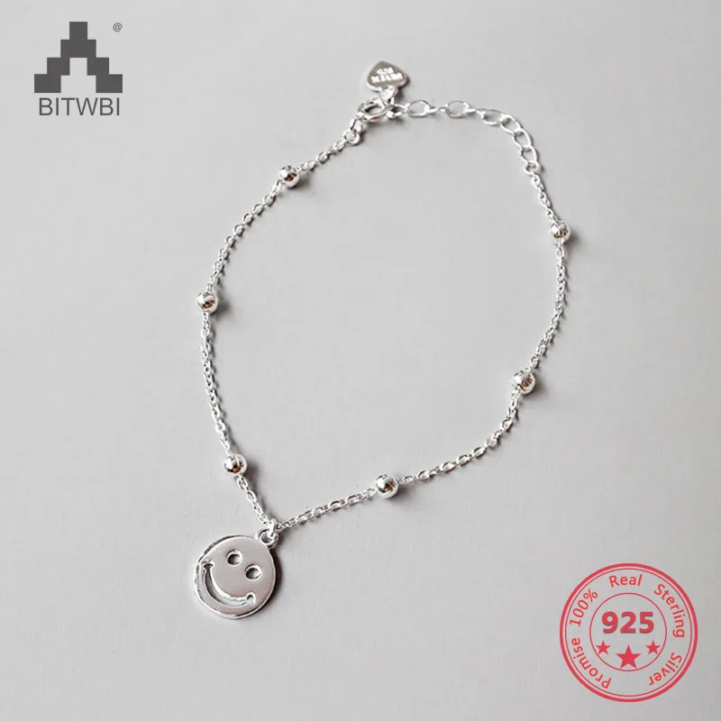 

2018 New Trendy 925 Sterling Silver Jewelry Smile Face Charms Bracelets for Women Birthday Gift