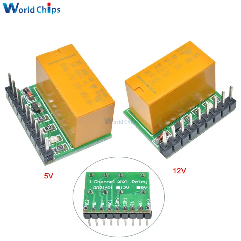 

diymore Mini 1 Channel 5V 12V DC DPDT Relay Board Double Pole Double Throw Switch Module HK19F-DC PCB for Arduino Raspberry Pi