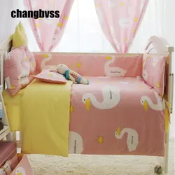 Мультфильм Большой Белый гусь принт детская кровать комплект принцессы для девочек розовая детская кроватка бампер, новорожденных