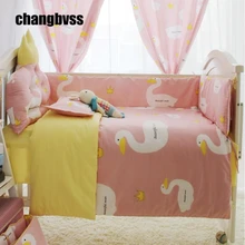 Cartoon Big White Goose Print Baby Bed Set,Princess Girl Pink Baby Cot Bumper,Newborn Baby Crib Bedding Set,Baby Quilt Comforter