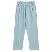 Повседневные осенние женские джинсы, полная длина, в полоску, с принтом, эластичная резинка на талии, с вышивкой дерева, эластичная талия, для девочек-подростков, джинсовые штаны