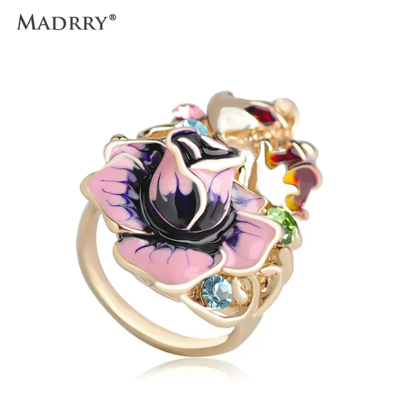 

Madrry Rose Flower Hollow Big Size Rings Enamel Tin Alloy For Women Gold Color Party Wedding Anillos Feminino Bijuterias gothic