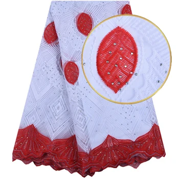 

Red+White African Tulle Lace Fabric 2019 High Quality French Mesh Lace Fabric With Stones Nigerian Milk Silk Lace Fabrics 1570